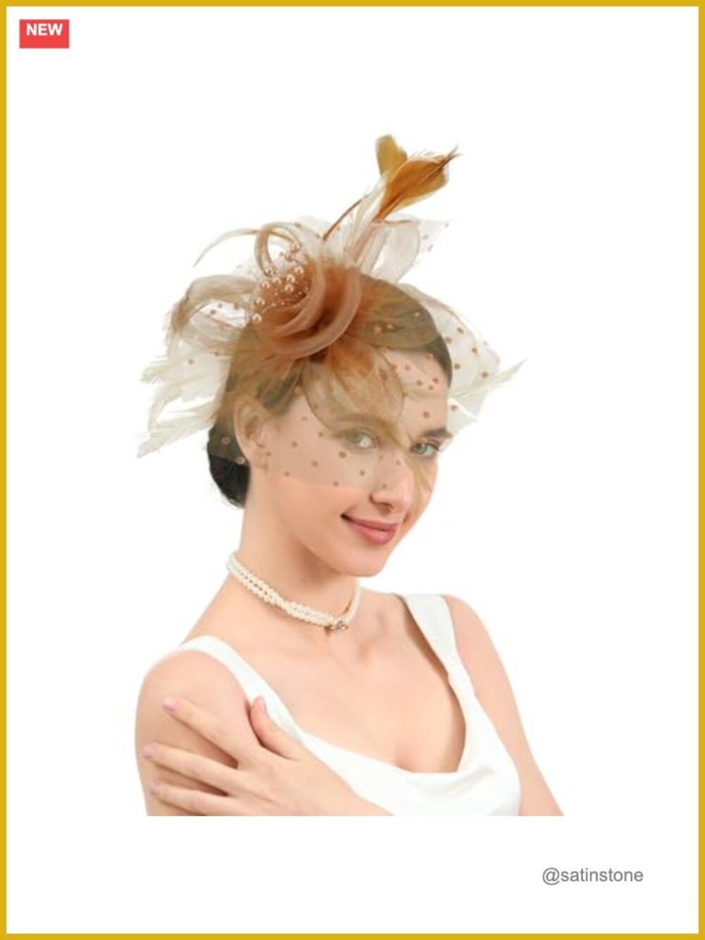 Satin Feather Fascinator Hat with Headband and Clip Tea Party Headwear
